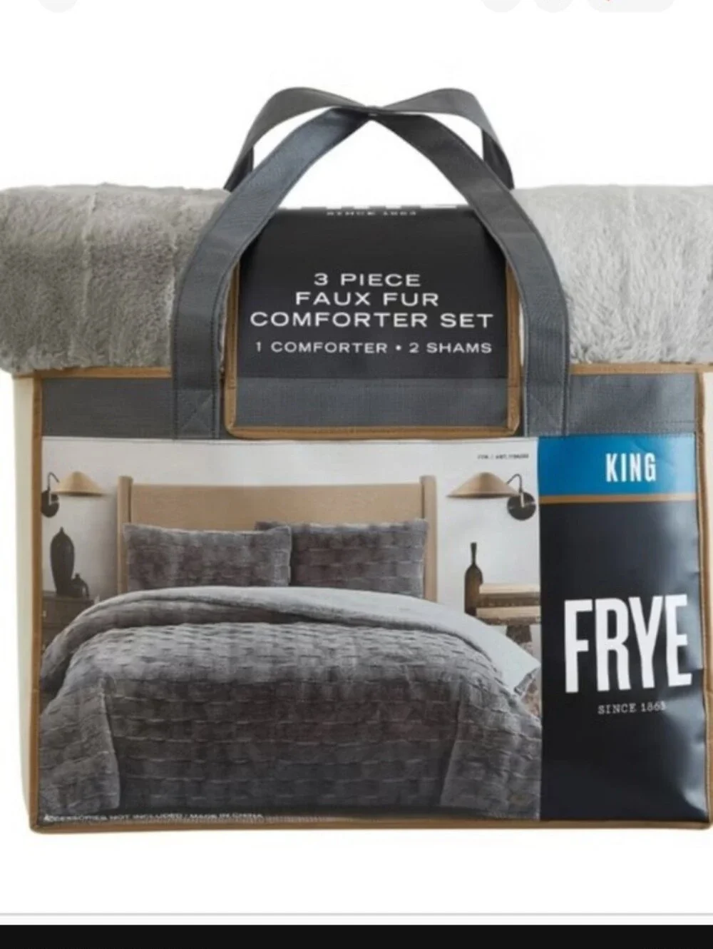 Frye Faux Rabbit Fur Comforter Set 3pc 930 GSM King Oversized NEW
